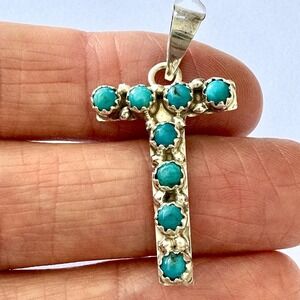 Initial Letter T Navajo Turquoise Pendant Sterling 925 Signed Native American
